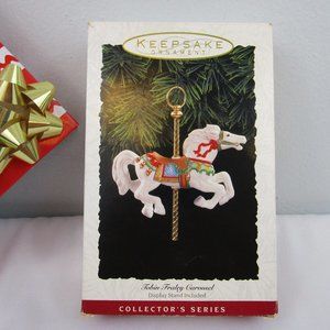 Hallmark 1993 Christmas Ornament Tobin Farley Carousel 2nd in Series with Stand